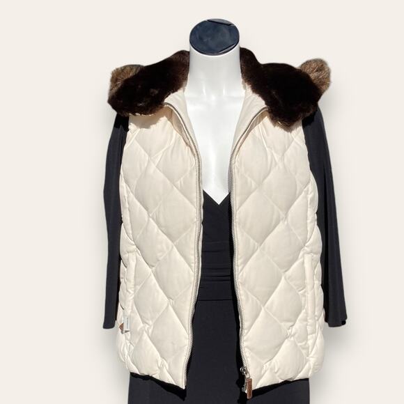 RALPH LAUREN Puffer Vest Small Faux Fur Hood Down Quilted Zip - Picture 1 of 7